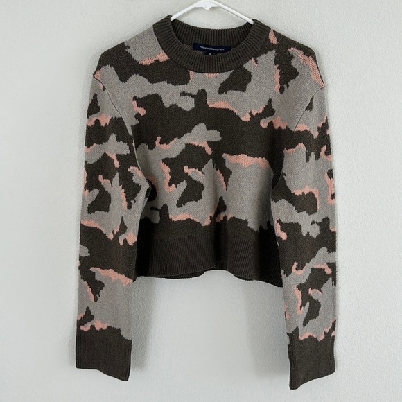 French Connection Kylah Camo Crewneck Wool Blend Sweater Sweater - Picture 1 of 11